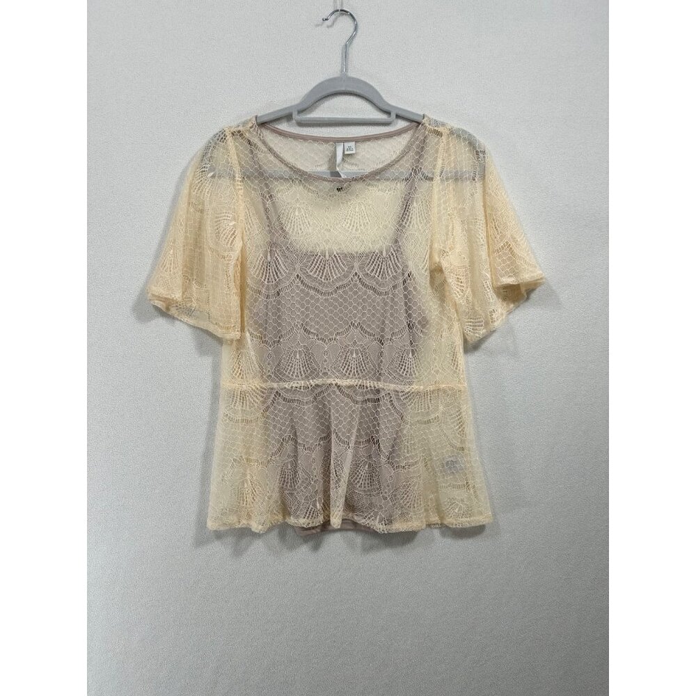 Lauren Conrad Cream Sheer Lace Top XS Whimsical Cottage-core Top